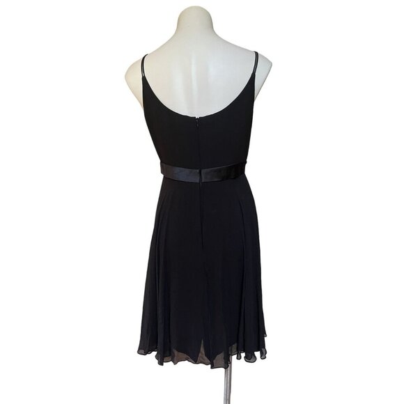 Rickie Freeman Teri Jon Black Silk Chiffon Slip Dress With Satin Bow Belt Size 6 - Picture 5 of 9